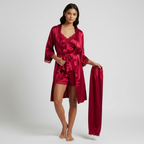 5-delige satijnen pyjamaset met kanten details voor dames