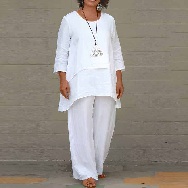 Set met gelaagde tuniek en wijde broek voor dames