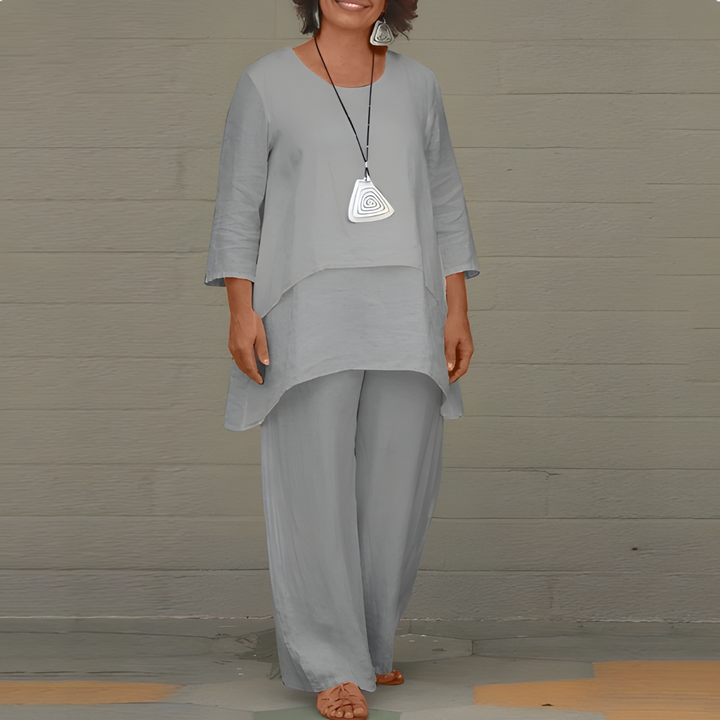 Set met gelaagde tuniek en wijde broek voor dames