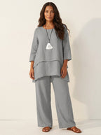 Set met gelaagde tuniek en wijde broek voor dames in grijs