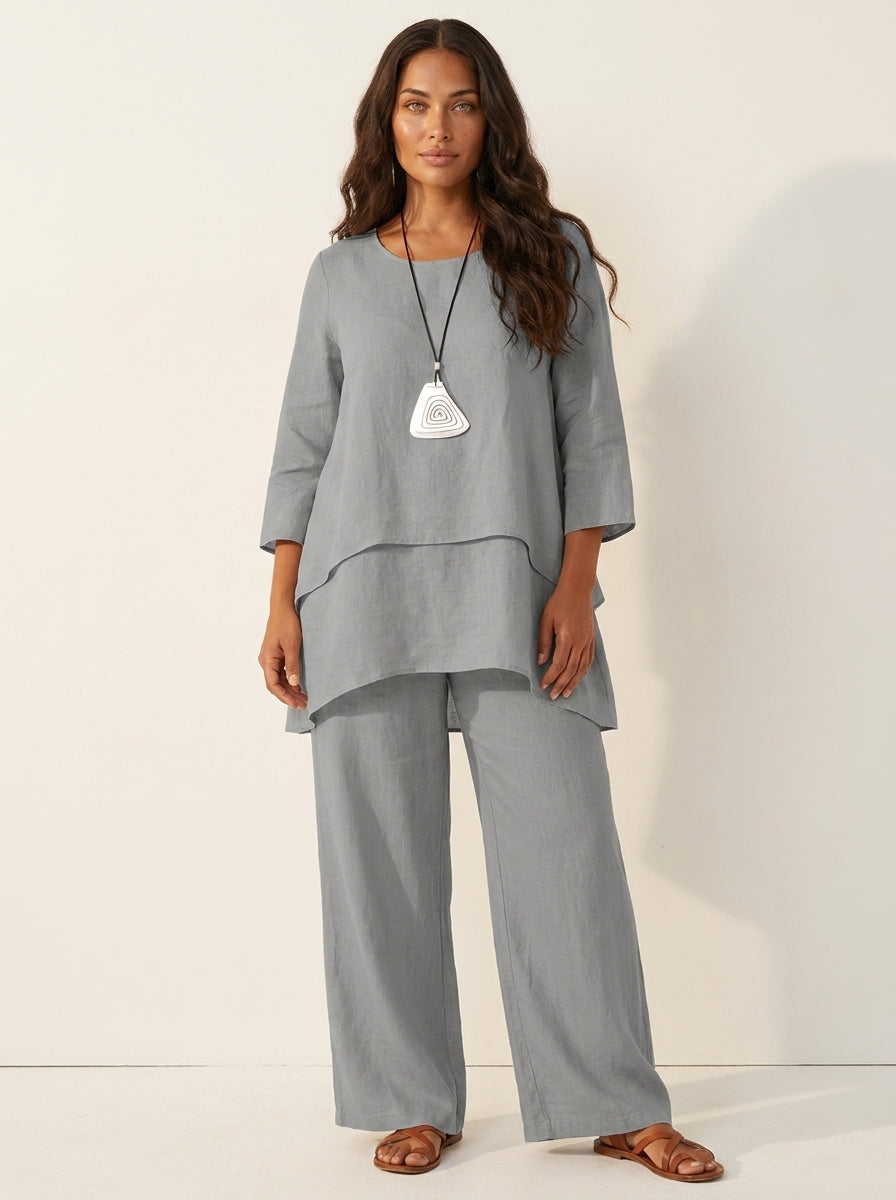 Set met gelaagde tuniek en wijde broek voor dames in grijs