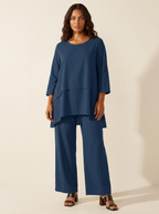 Set met gelaagde tuniek en wijde broek voor dames in blauw