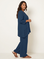 Set met gelaagde tuniek en wijde broek voor dames