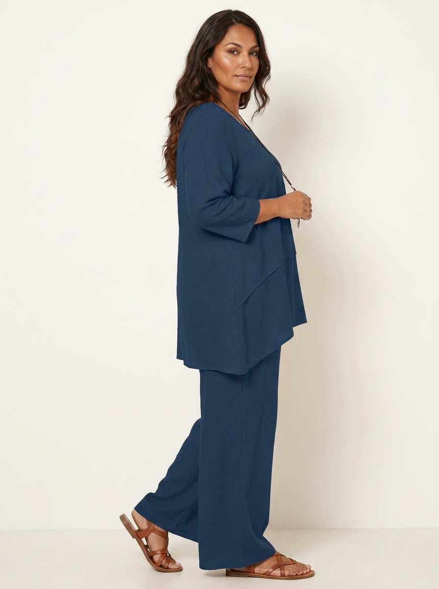 Set met gelaagde tuniek en wijde broek voor dames