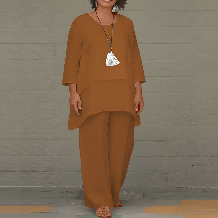 Set met gelaagde tuniek en wijde broek voor dames