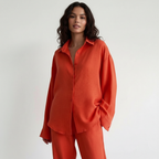 Set met blouse en broek van linnenmix voor dames in oranje