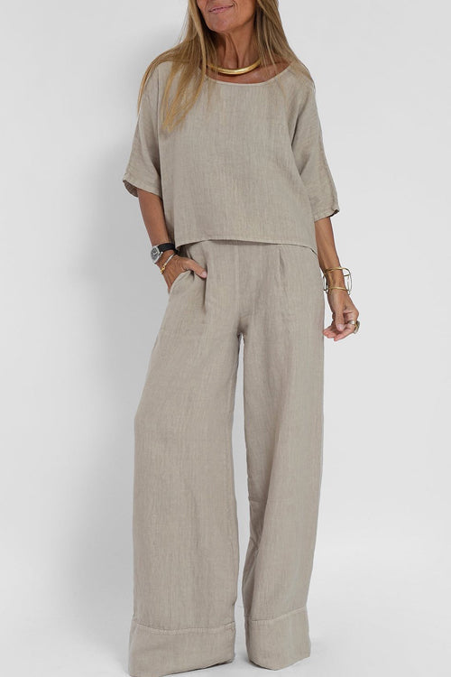 Tweedelige set met cropped top en wijde broek voor dames in grijs
