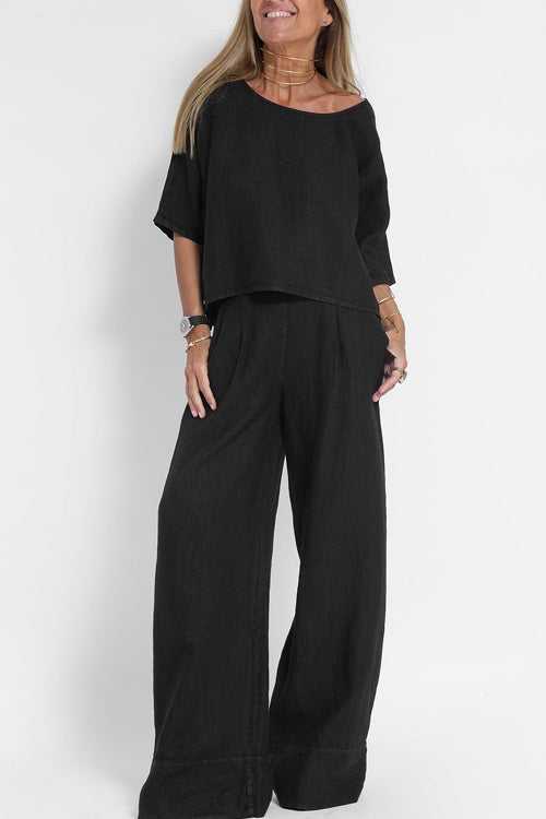 Tweedelige set met cropped top en wijde broek voor dames in zwart