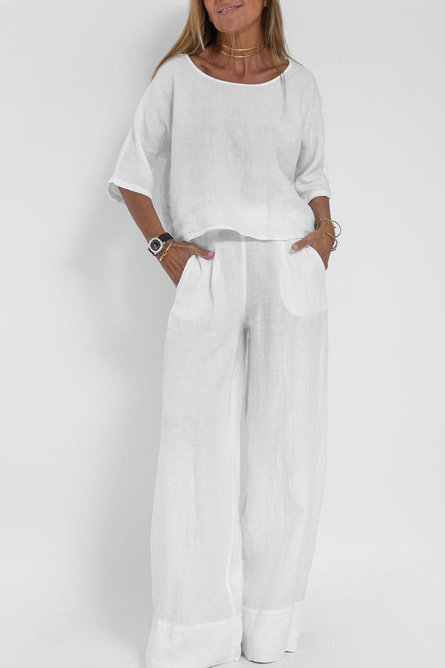 Tweedelige set met cropped top en wijde broek voor dames in wit