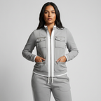 Set met getailleerd ritsjack en contrastbies voor dames in grijs