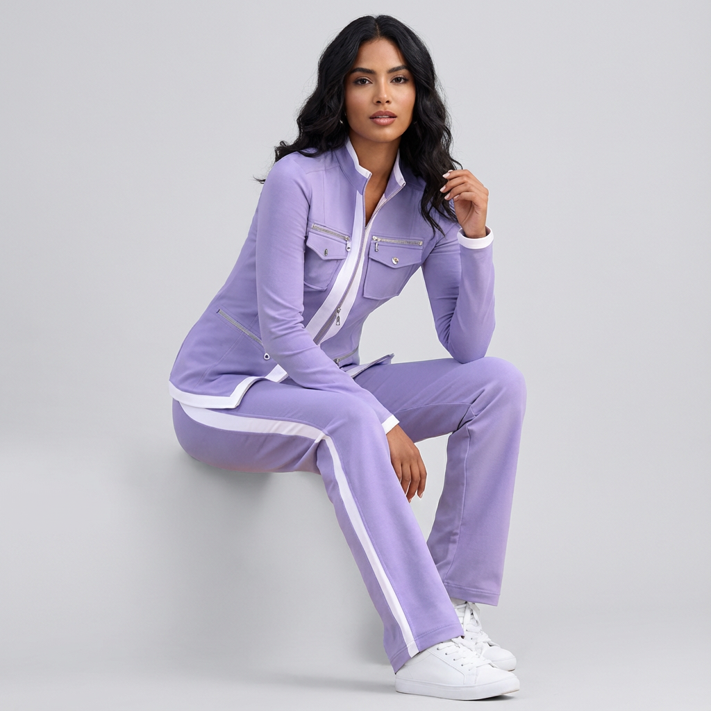 Set met getailleerd ritsjack en contrastbies voor dames in paarse