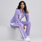 Set met getailleerd ritsjack en contrastbies voor dames in paarse
