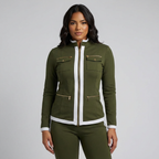 Set met getailleerd ritsjack en contrastbies voor dames in groen