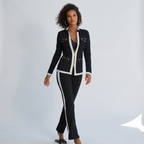 Set met getailleerd ritsjack en contrastbies voor dames in zwart