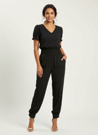 Set met V-halstop en broek met tailleband voor dames in zwart