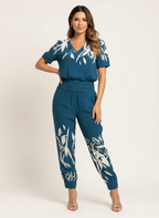 Set met V-halstop en broek met tailleband voor dames in blauw 2