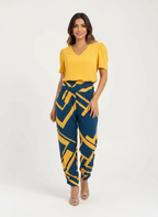 Set met V-halstop en broek met tailleband voor dames in geel