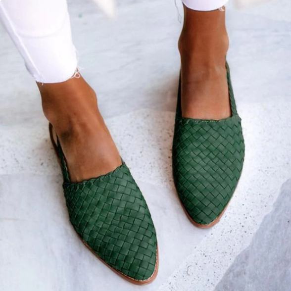 Slingback loafers met gevlochten afwerking in groen