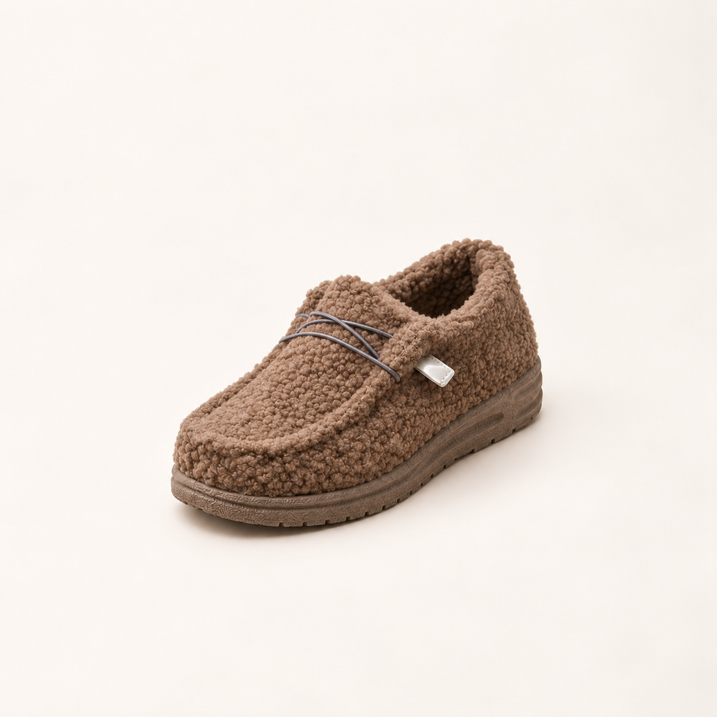 Slippers met teddyvoering en zachte instap voor dames in khaki