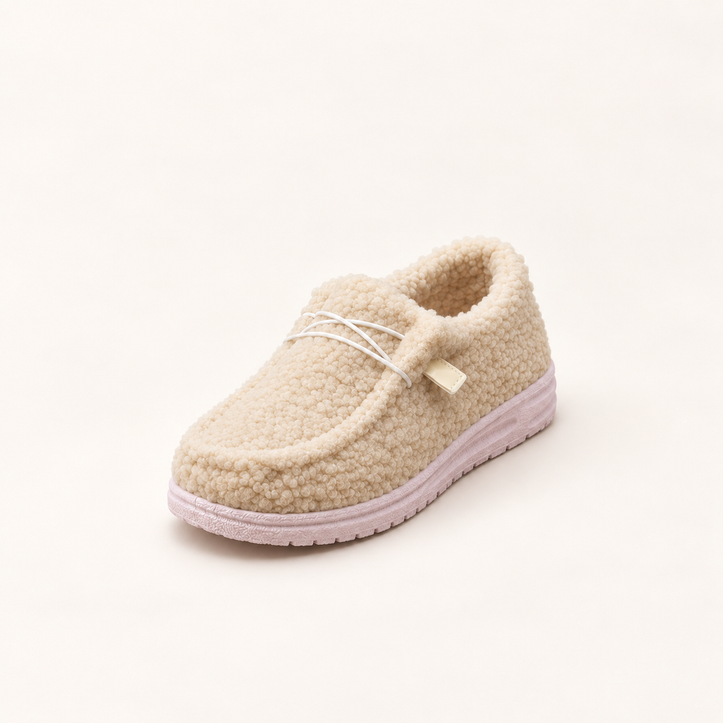 Slippers met teddyvoering en zachte instap voor dames in beige