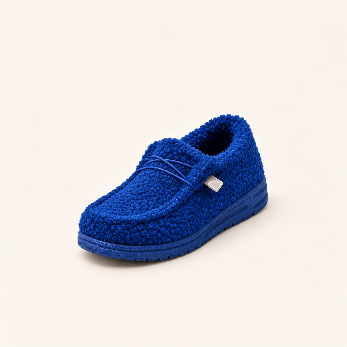 Slippers met teddyvoering en zachte instap voor dames in blauw