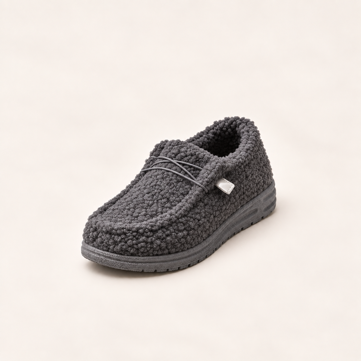 Slippers met teddyvoering en zachte instap voor dames in grijs
