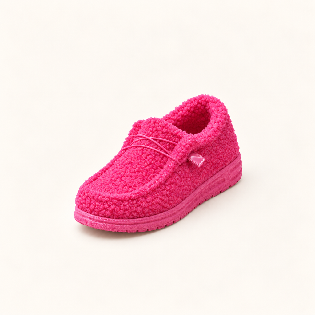 Slippers met teddyvoering en zachte instap voor dames in roze
