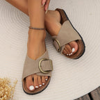 Slippers met verstelbare gesp en ergonomisch voetbed voor dames in khaki