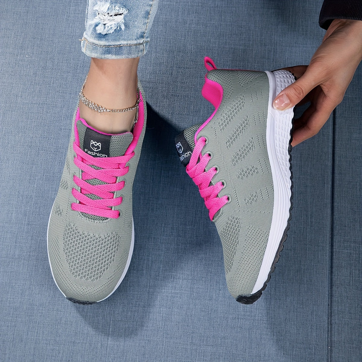 Sneakers met ademend mesh en comfortabele zool voor dames in grijs