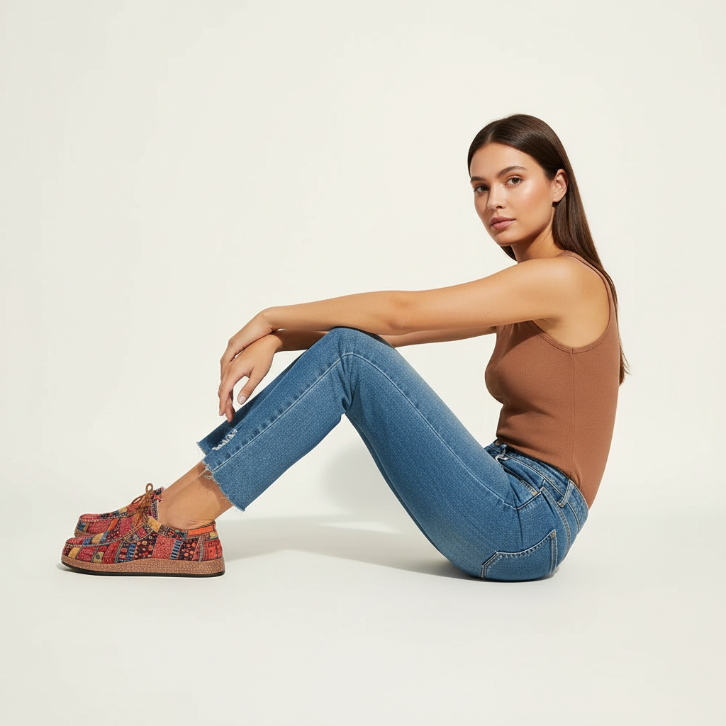 Sneakers met artistiek patroon en stevige zool