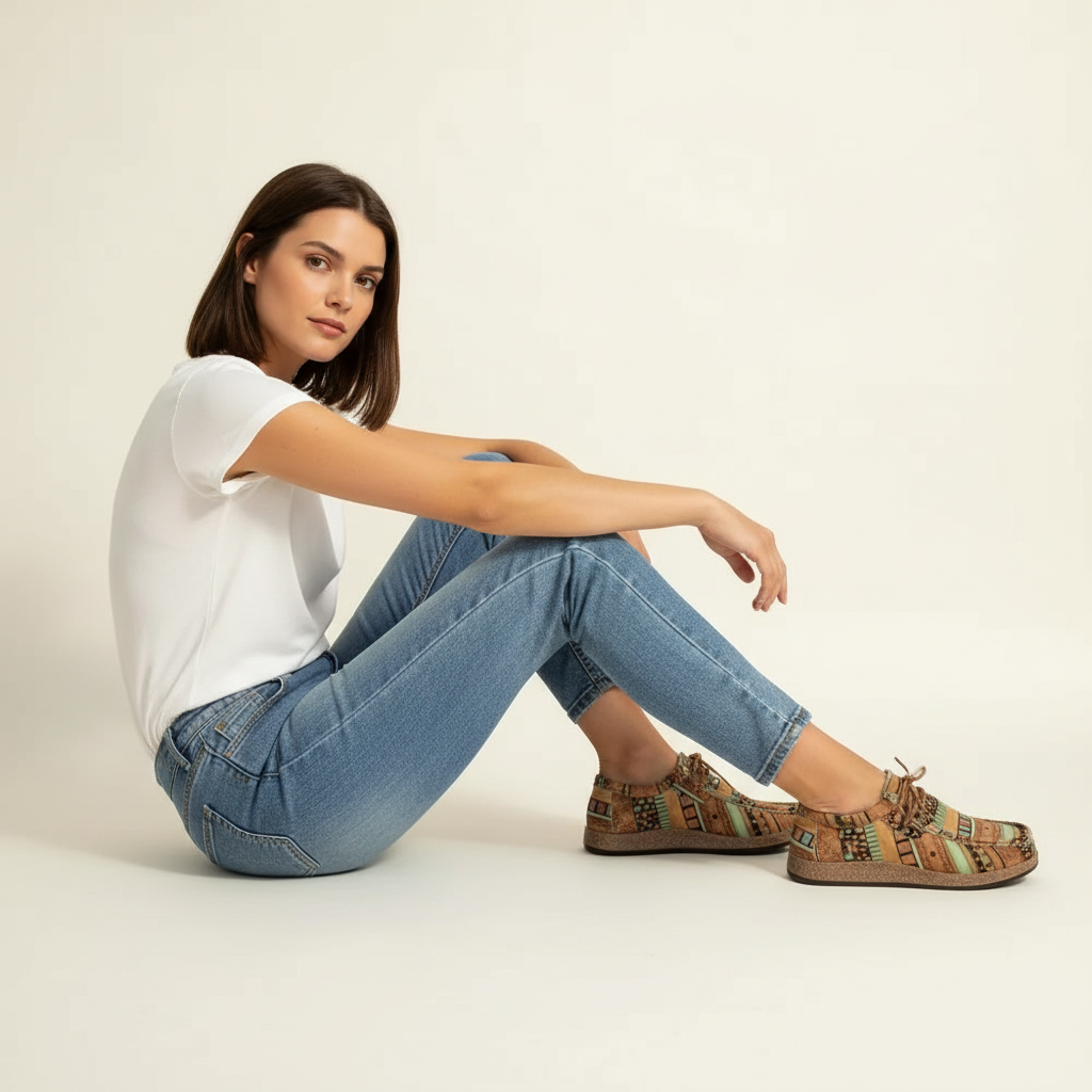 Sneakers met artistiek patroon en stevige zool