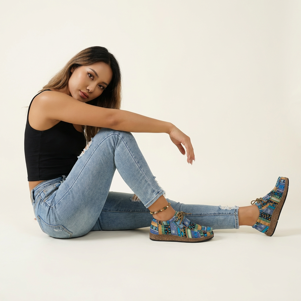 Sneakers met artistiek patroon en stevige zool