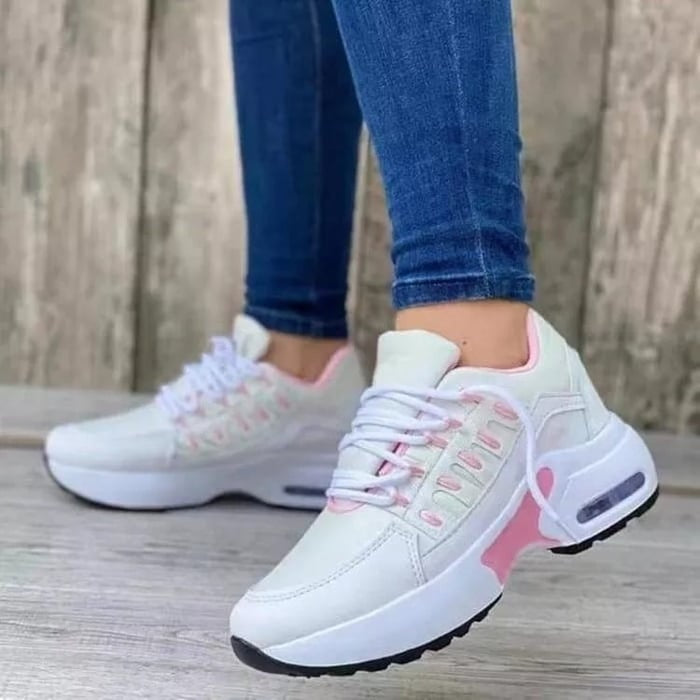 Sneakers met platformzool en extra demping voor dames in wit roze