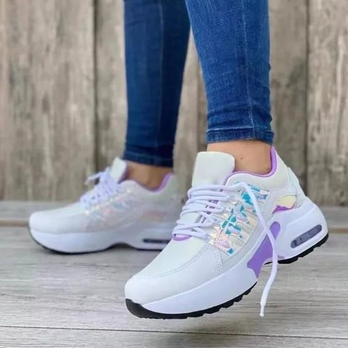 Sneakers met platformzool en extra demping voor dames in wit paars