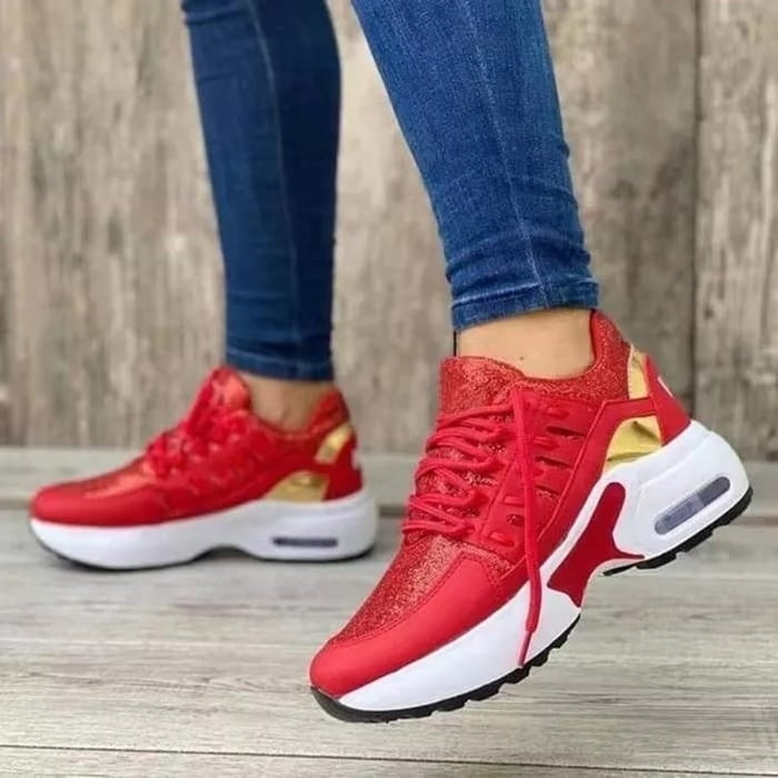 Sneakers met platformzool en extra demping voor dames in rood