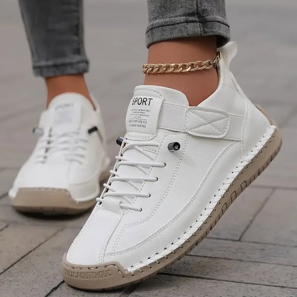 Sneakers met veters en klittenbandsluiting voor dames in wit