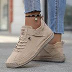 Sneakers met veters en klittenbandsluiting voor dames in beige