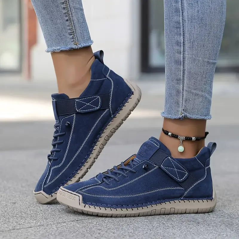 Sneakers met veters en klittenbandsluiting voor dames in blauw
