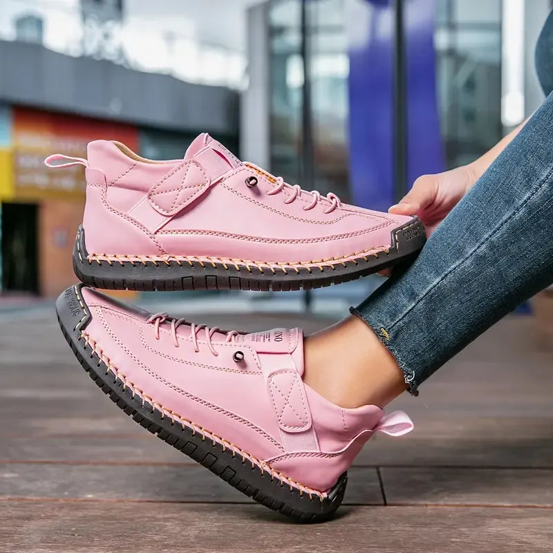 Sneakers met veters en klittenbandsluiting voor dames in roze
