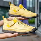 Sneakers met veters en klittenbandsluiting voor dames in geel