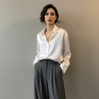 Soepelvallende blouse met subtiele glans voor dames in wit