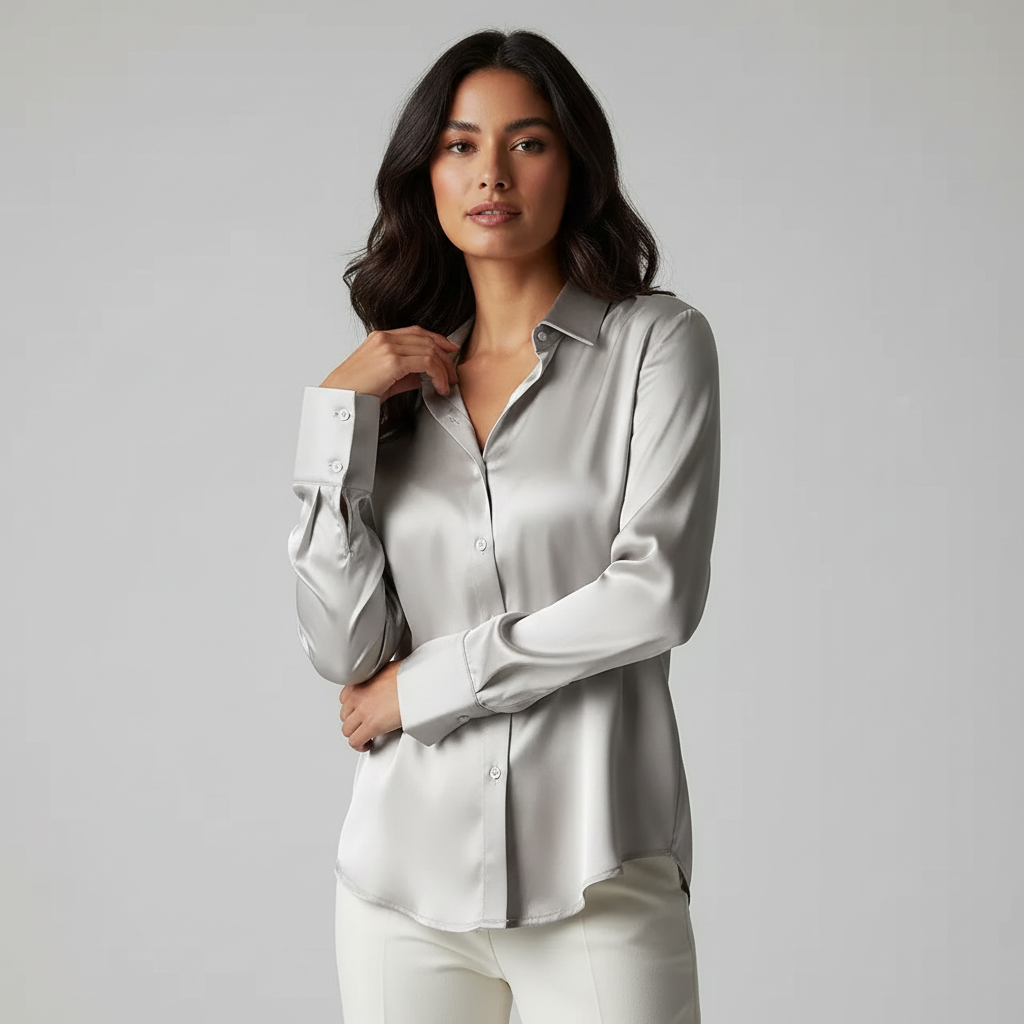 Soepelvallende blouse met subtiele glans voor dames in grijs
