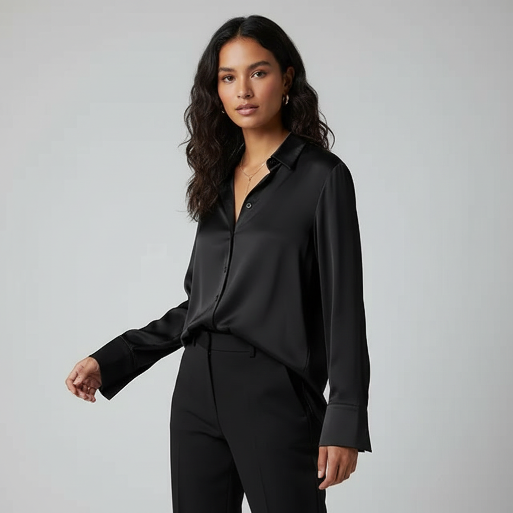 Soepelvallende blouse met subtiele glans voor dames in zwart
