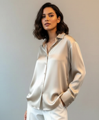 Soepelvallende blouse met subtiele glans voor dames in beige