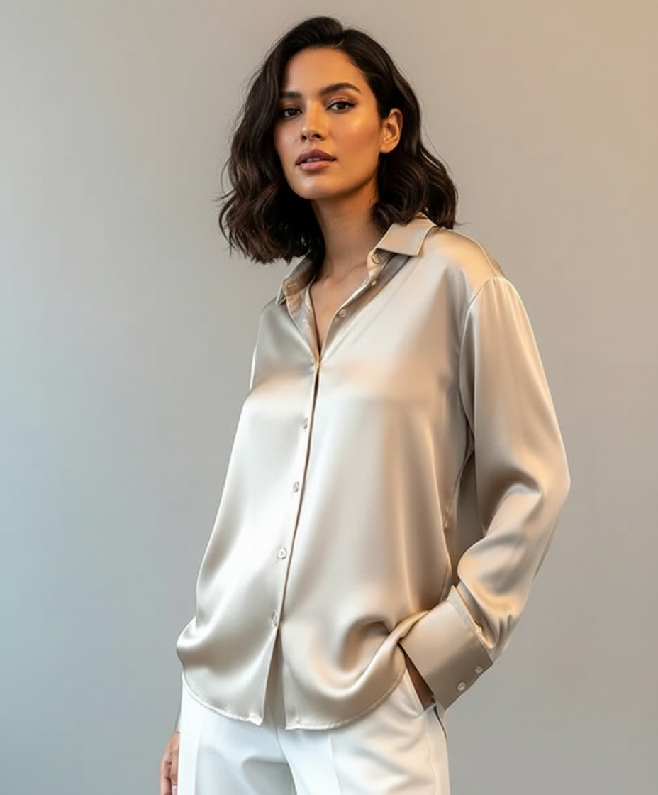 Soepelvallende blouse met subtiele glans voor dames in beige