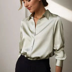 Soepelvallende blouse met subtiele glans voor dames in groen