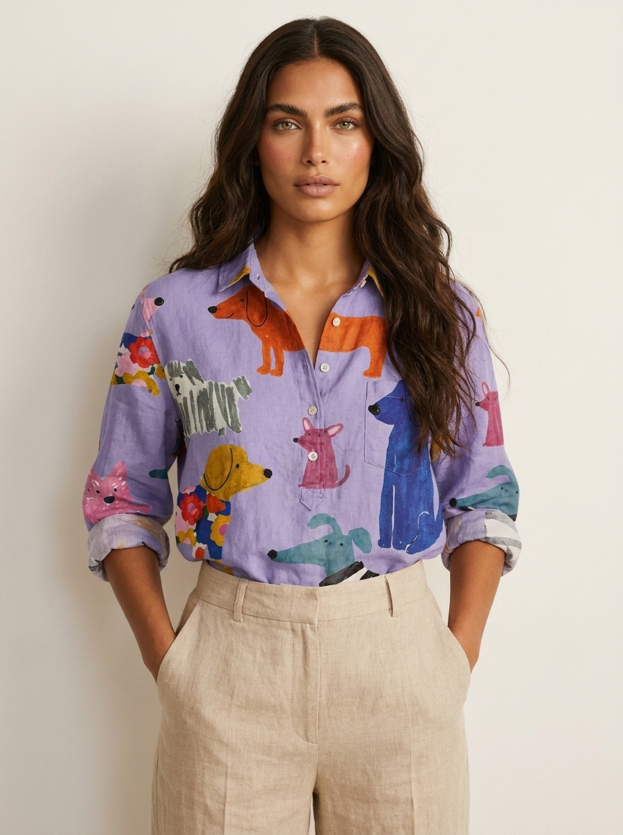 Speelse blouse met hondenprint in print 2