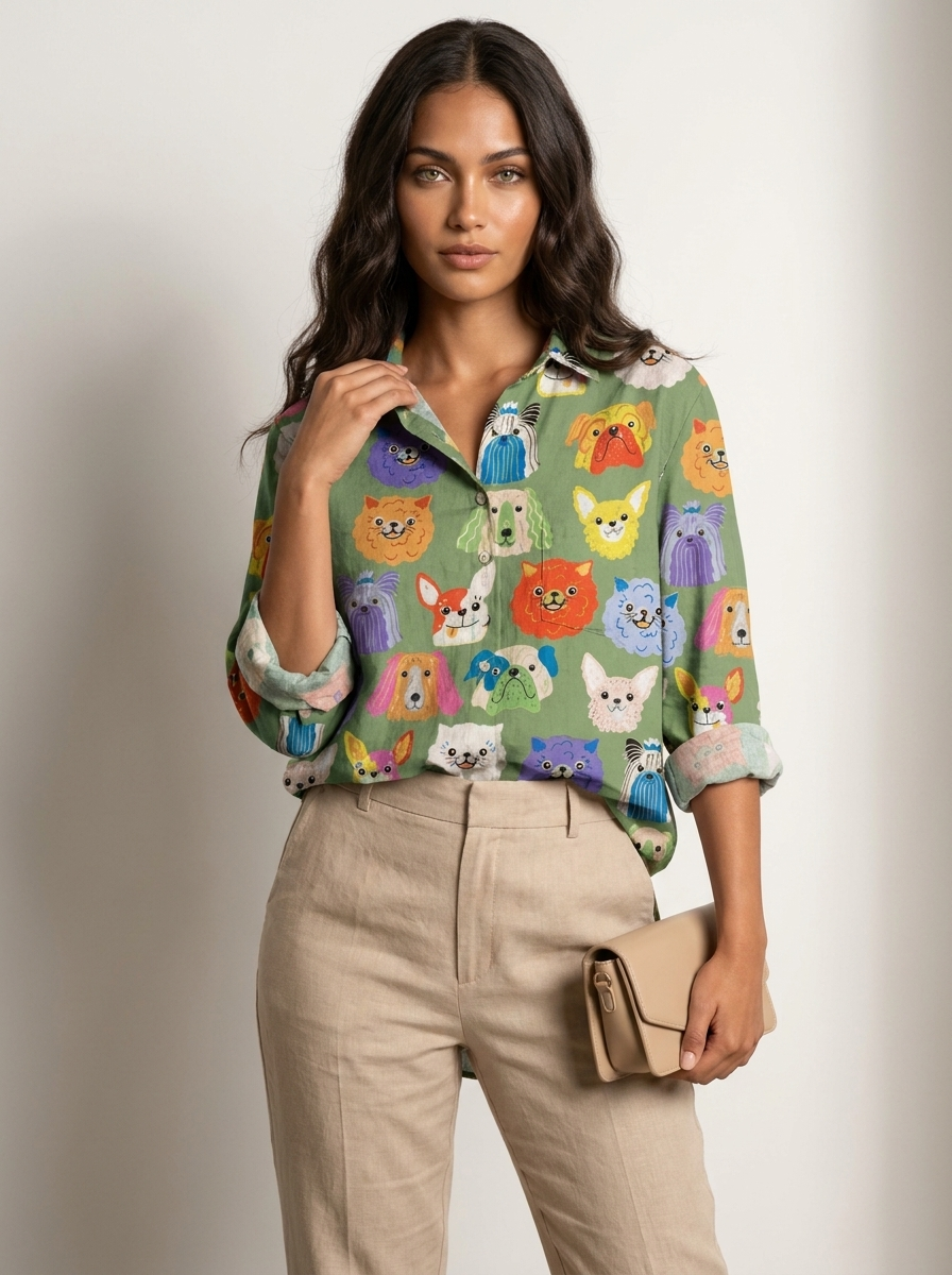 Speelse blouse met hondenprint
