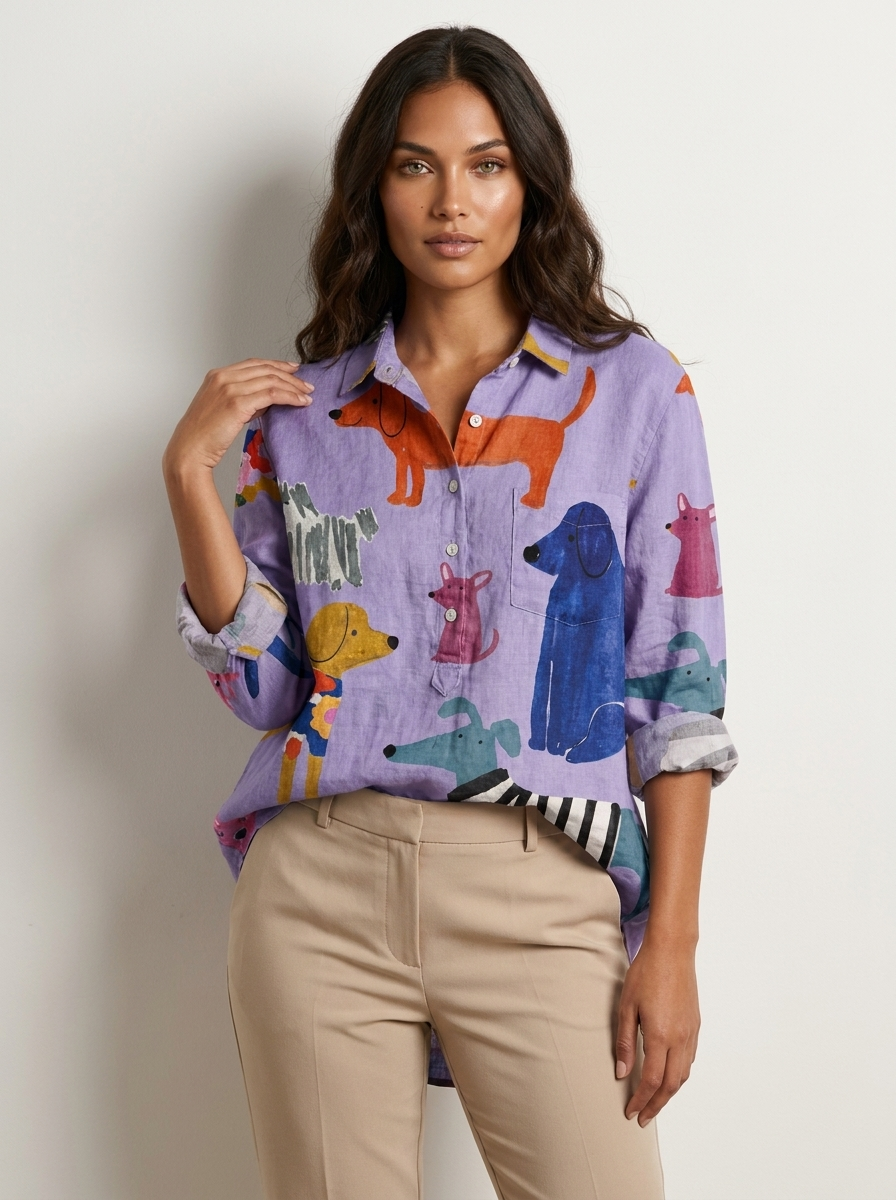 Speelse blouse met hondenprint
