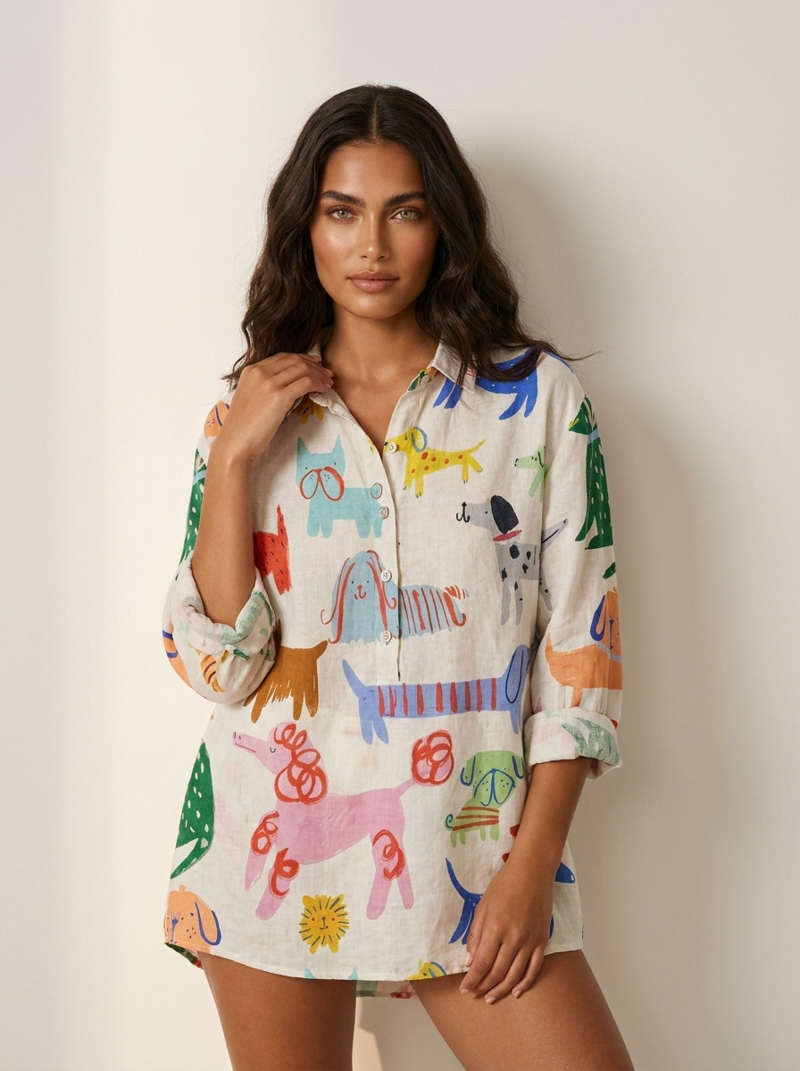 Speelse blouse met hondenprint in print 5